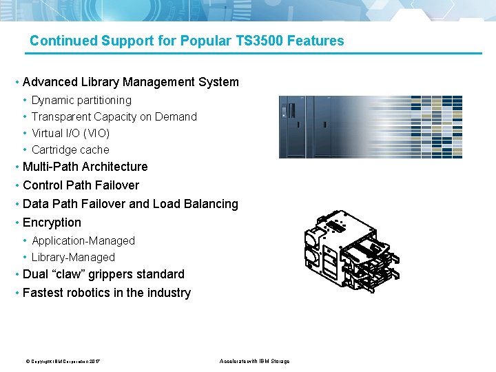 Continued Support for Popular TS 3500 Features • Advanced Library Management System • •