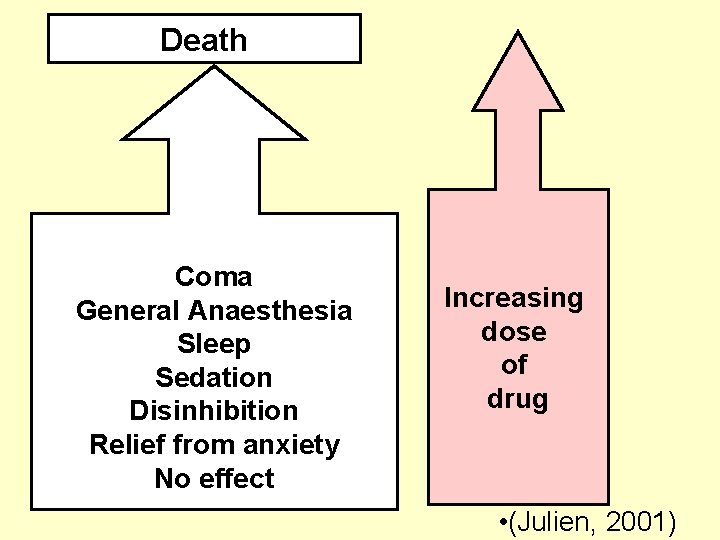 Death Coma General Anaesthesia Sleep Sedation Disinhibition Relief from anxiety No effect Increasing dose