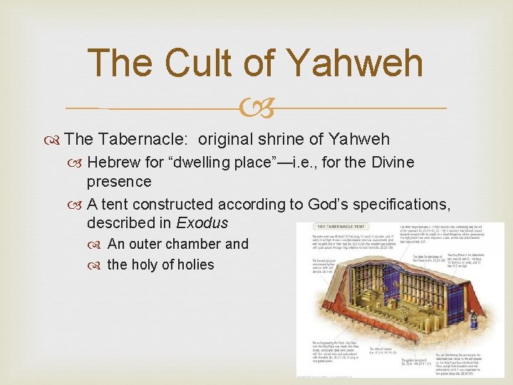 The Cult of Yahweh The Tabernacle: original shrine of Yahweh Hebrew for “dwelling place”—i.