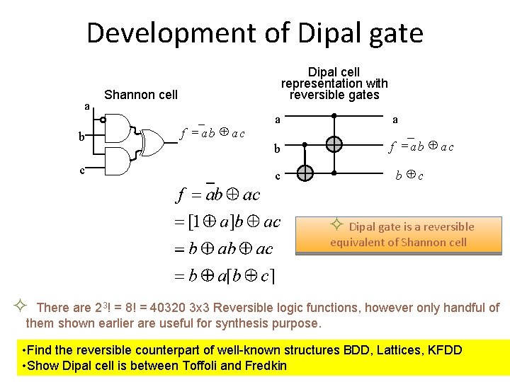 Development of Dipal gate a b c Dipal cell representation with reversible gates Shannon