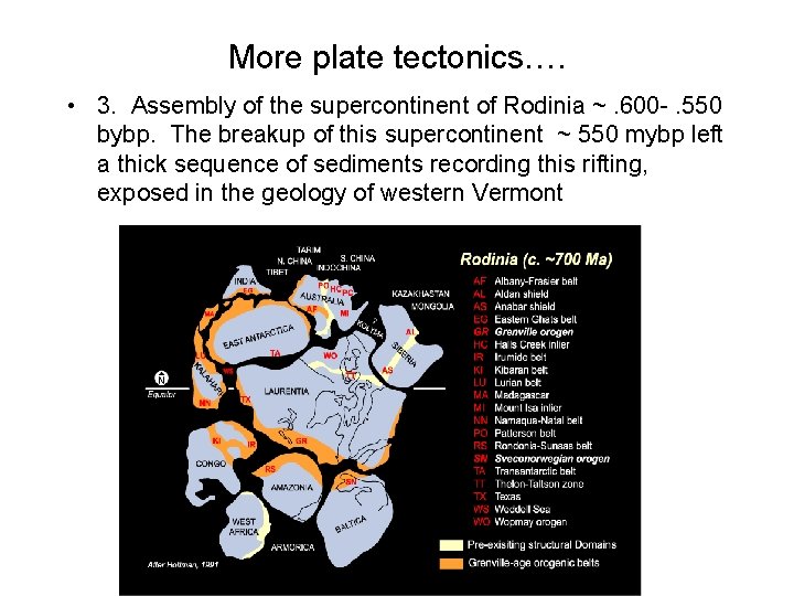 More plate tectonics…. • 3. Assembly of the supercontinent of Rodinia ~. 600 -.
