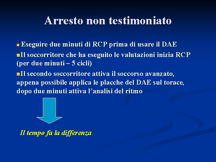 Arresto non testimoniato Eseguire due minuti di RCP prima di usare il DAE n.