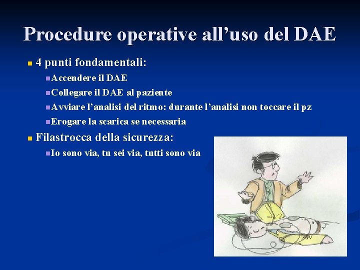 Procedure operative all’uso del DAE n 4 punti fondamentali: n. Accendere il DAE n.