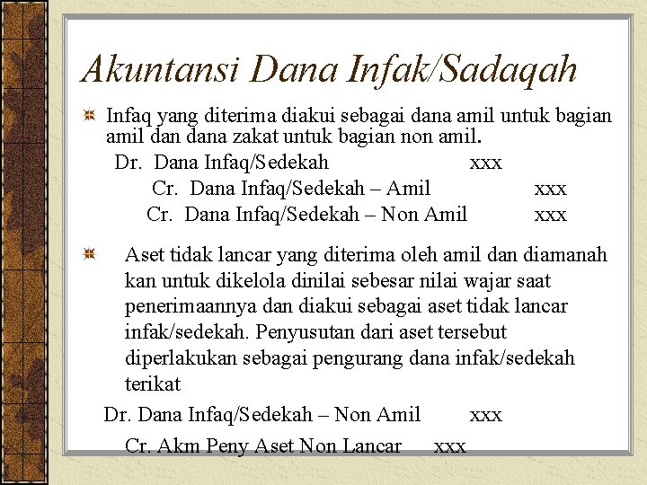 Akuntansi Dana Infak/Sadaqah Infaq yang diterima diakui sebagai dana amil untuk bagian amil dana