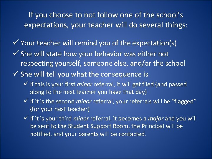 If you choose to not follow one of the school’s expectations, your teacher will