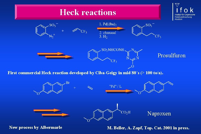 Heck reactions Prosulfuron First commercial Heck reaction developed by Ciba-Geigy in mid 80´s (>