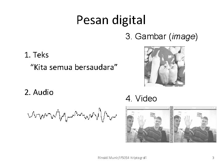 Pesan digital 3. Gambar (image) 1. Teks “Kita semua bersaudara” 2. Audio 4. Video