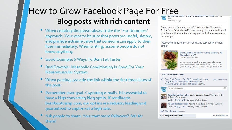 How to Grow Facebook Page For Free Blog posts with rich content • When