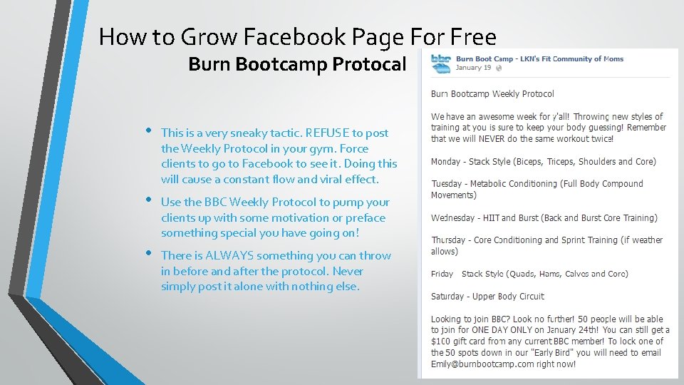 How to Grow Facebook Page For Free Burn Bootcamp Protocal • This is a