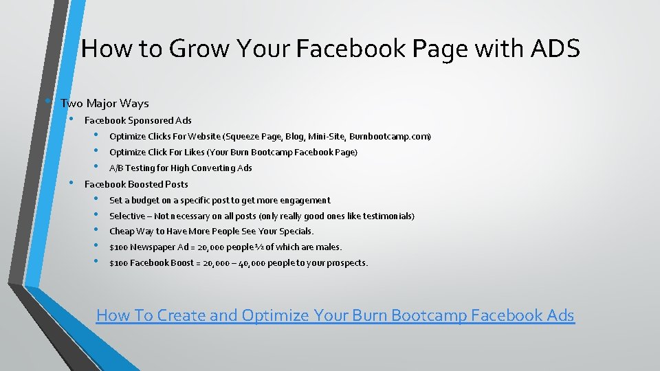 How to Grow Your Facebook Page with ADS • Two Major Ways • •