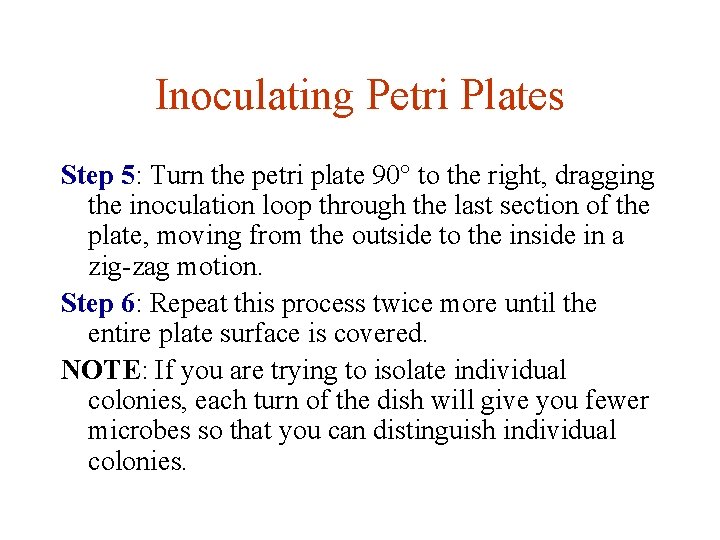 Inoculating Petri Plates Step 5: Turn the petri plate 90° to the right, dragging