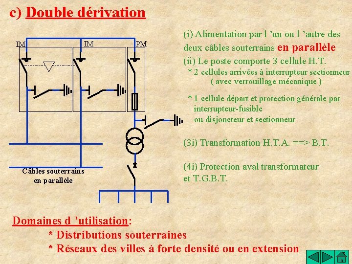 c) Double dérivation IM IM PM (i) Alimentation par l ’un ou l ’autre