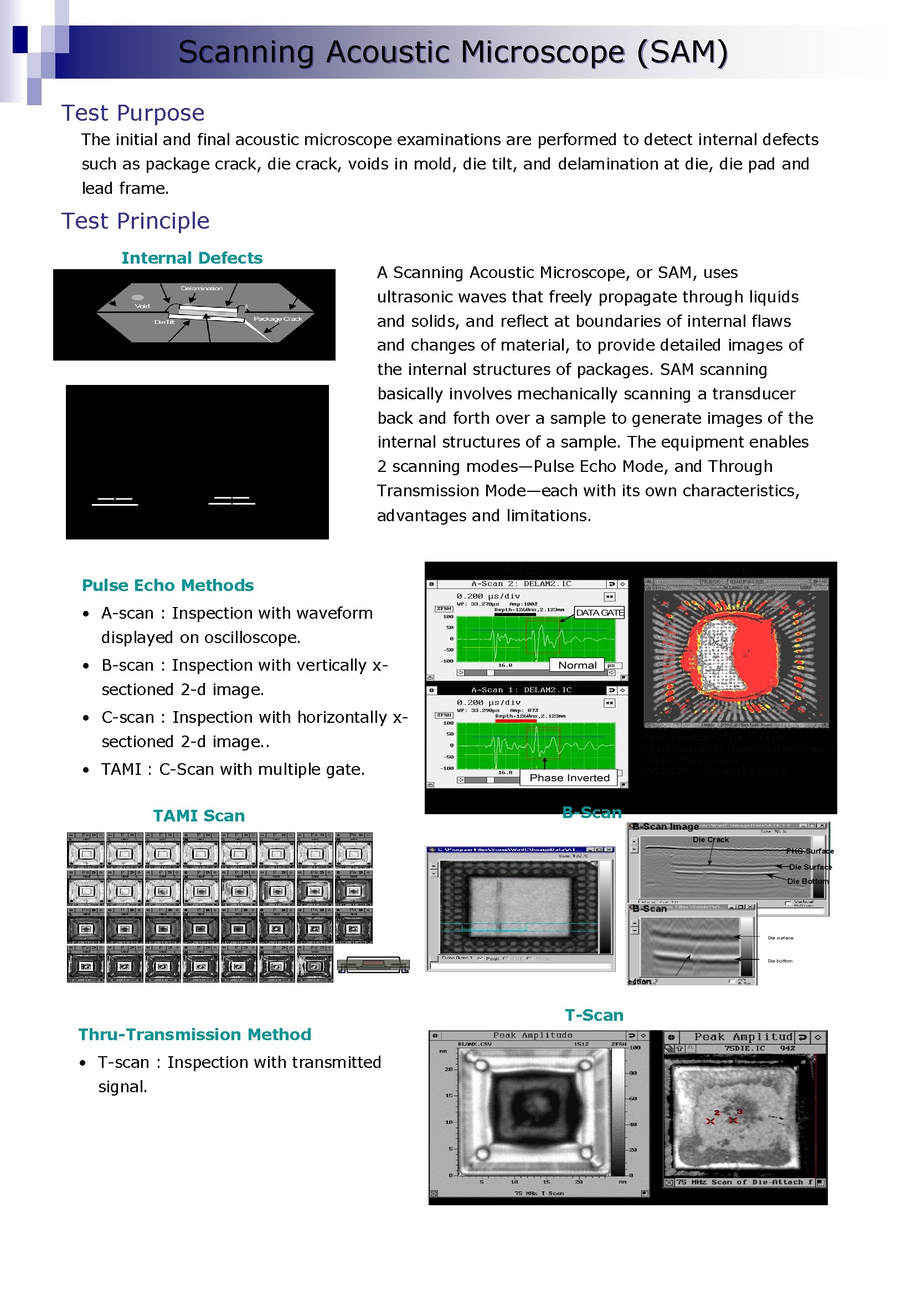 Scanning Acoustic Microscope (SAM) Test Purpose The initial and final acoustic microscope examinations are Scanning Acoustic Microscope (SAM) Test Purpose The initial and final acoustic microscope examinations are