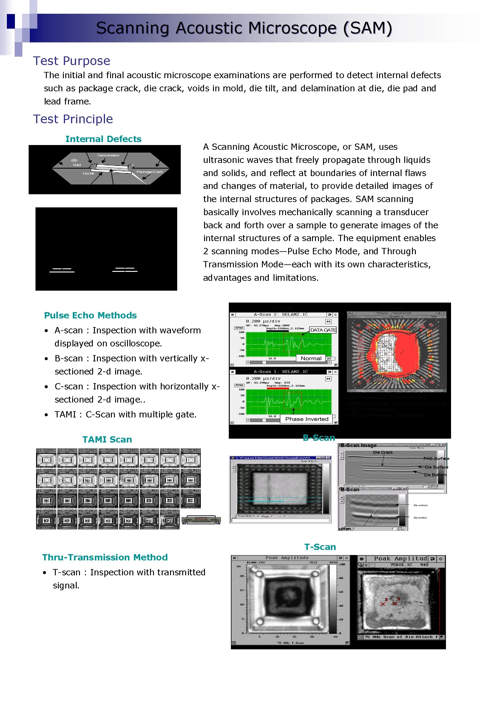 Scanning Acoustic Microscope (SAM) Test Purpose The initial and final acoustic microscope examinations are