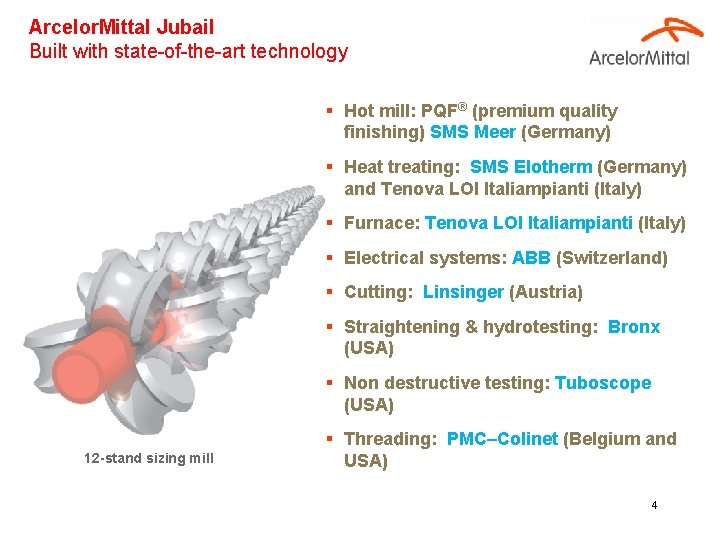 Arcelor. Mittal Jubail Built with state-of-the-art technology § Hot mill: PQF® (premium quality finishing)