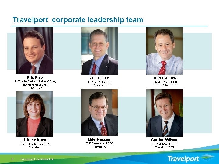 Travelport corporate leadership team Eric Bock EVP, Chief Administrative Officer, and General Counsel Travelport