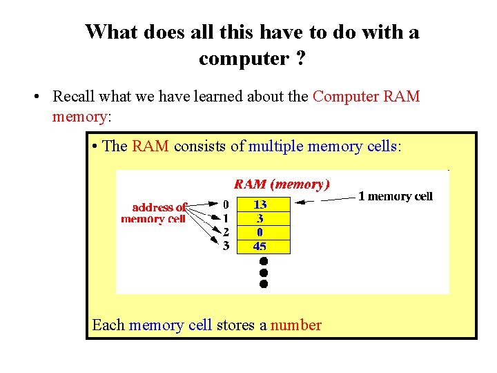 What does all this have to do with a computer ? • Recall what