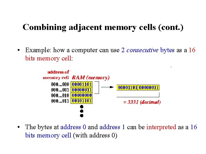 Combining adjacent memory cells (cont. ) • Example: how a computer can use 2