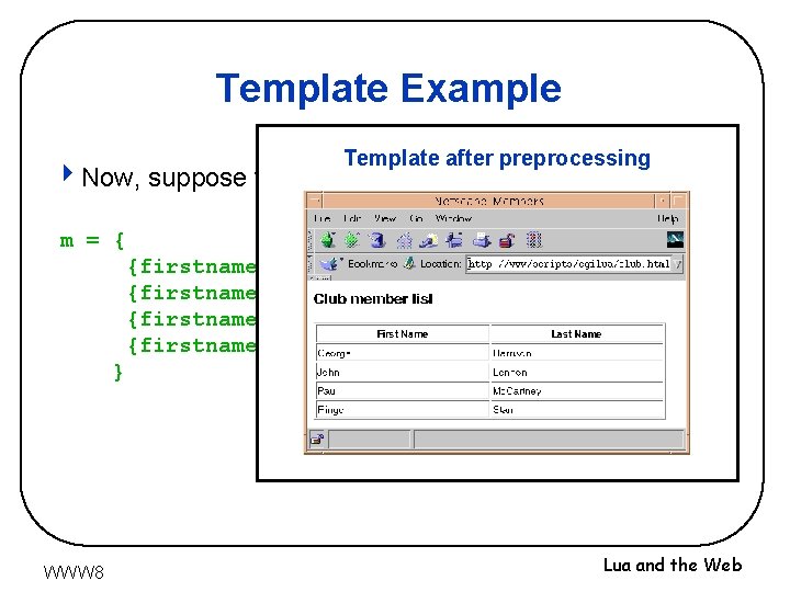 Template Example Template after preprocessing 4 Now, suppose table m defined as m =