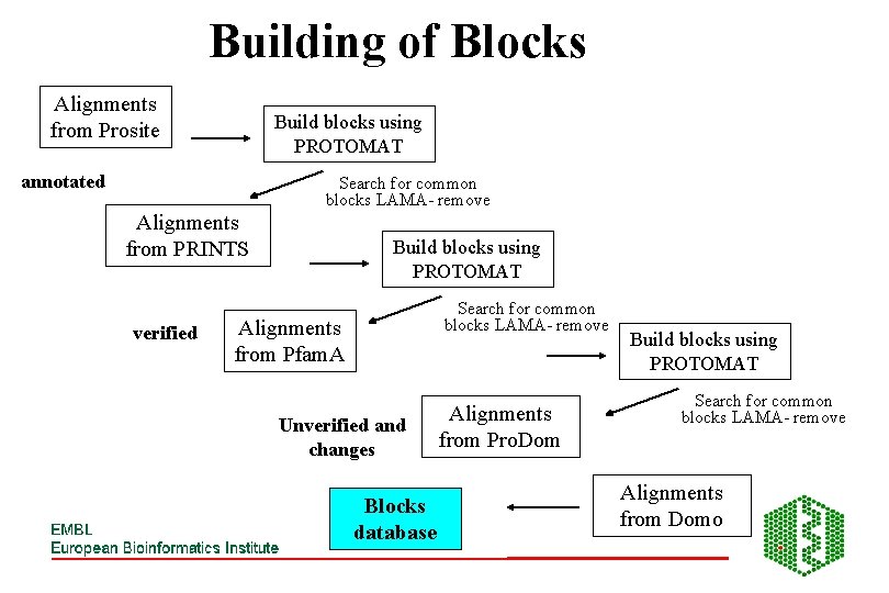 Building of Blocks Alignments from Prosite Build blocks using PROTOMAT annotated Search for common
