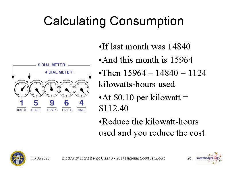 Calculating Consumption • If last month was 14840 • And this month is 15964