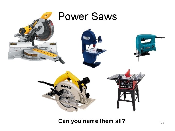 Power Saws Can you name them all? 37 