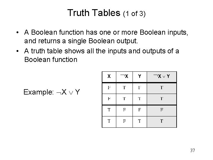 Truth Tables (1 of 3) • A Boolean function has one or more Boolean