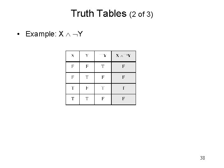 Truth Tables (2 of 3) • Example: X Y 38 