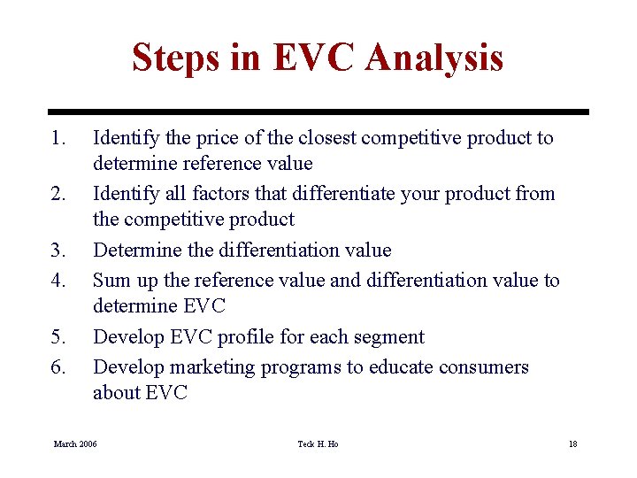 Steps in EVC Analysis 1. 2. 3. 4. 5. 6. Identify the price of