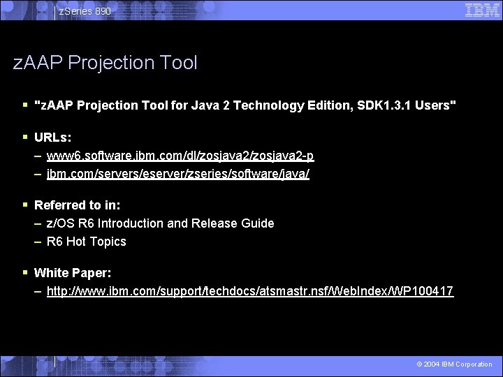 z. Series 890 z. AAP Projection Tool § "z. AAP Projection Tool for Java