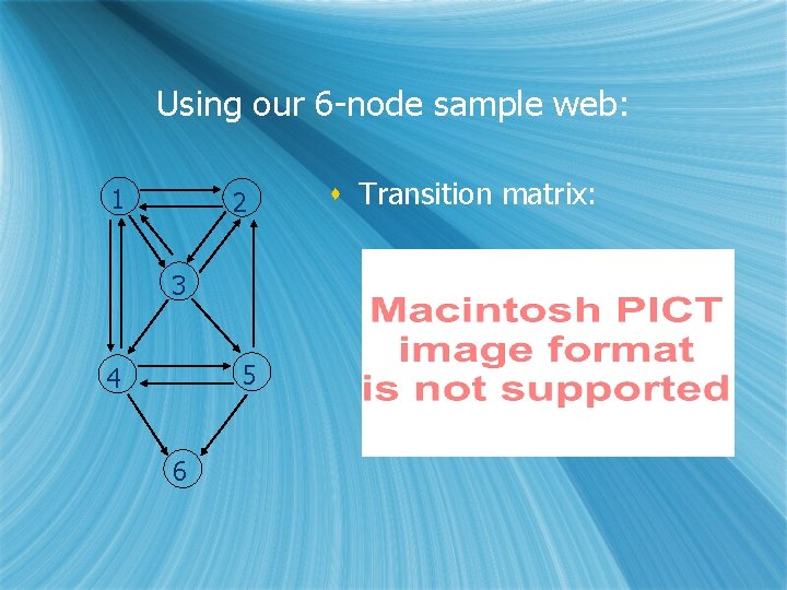 Using our 6 -node sample web: 1 2 3 5 4 6 s Transition