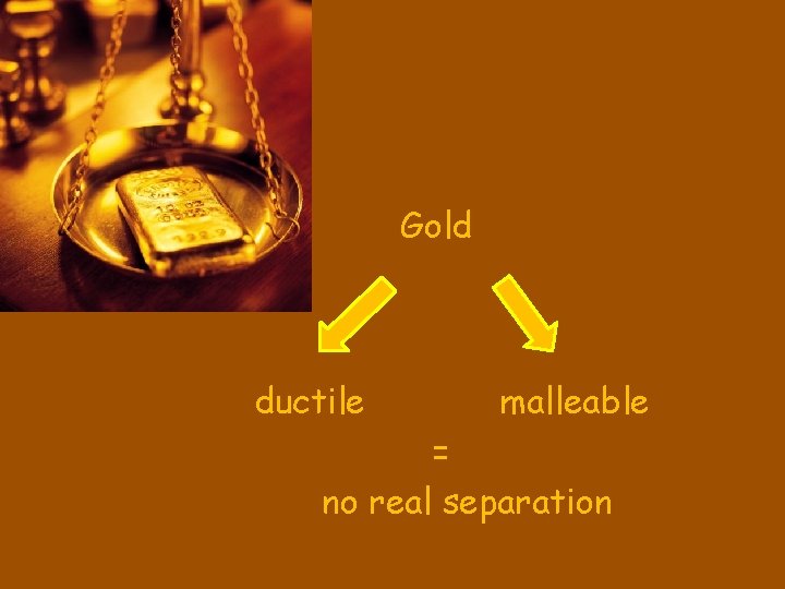 Gold ductile malleable = no real separation 