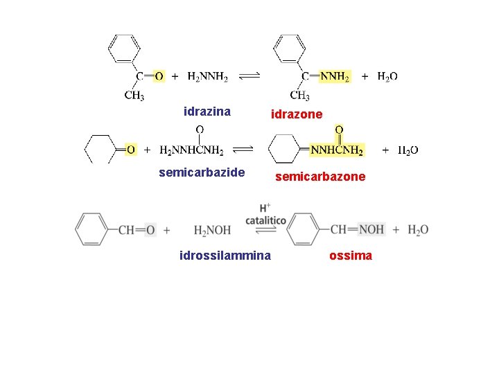 idrazina semicarbazide idrossilammina idrazone semicarbazone ossima 