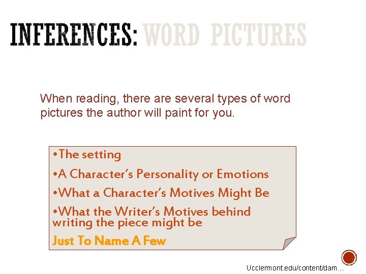 When reading, there are several types of word pictures the author will paint for