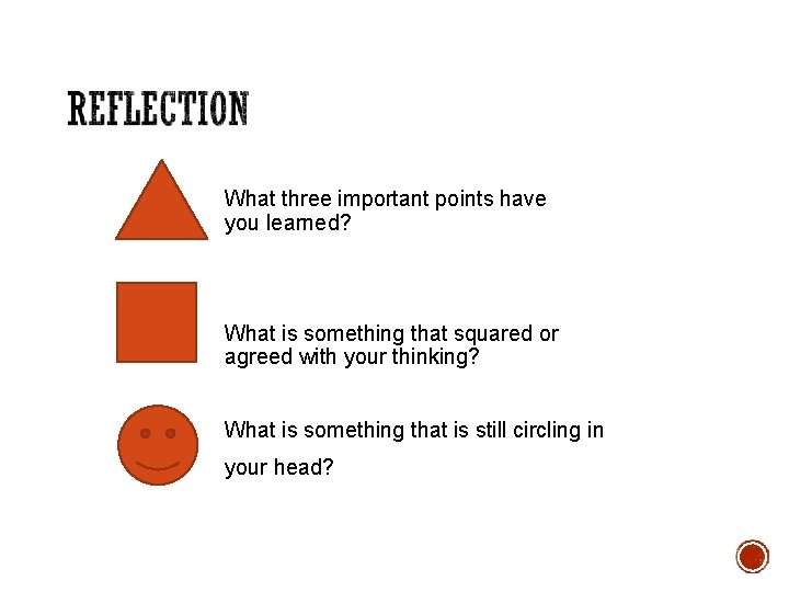  What three important points have you learned? What is something that squared or