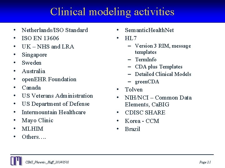 Clinical modeling activities • • • • Netherlands/ISO Standard ISO EN 13606 UK –