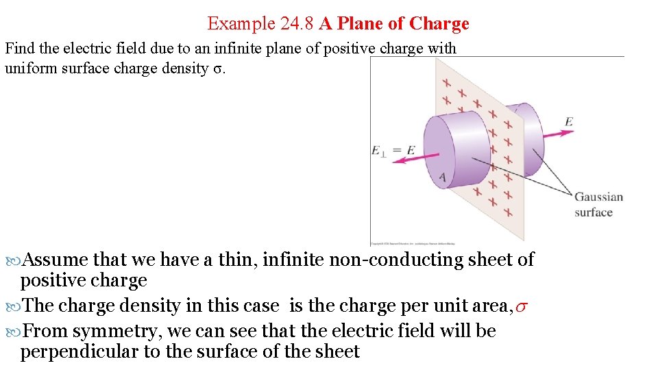 Example 24. 8 A Plane of Charge Find the electric field due to an