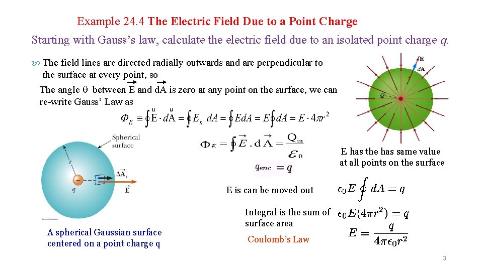 Example 24. 4 The Electric Field Due to a Point Charge Starting with Gauss’s