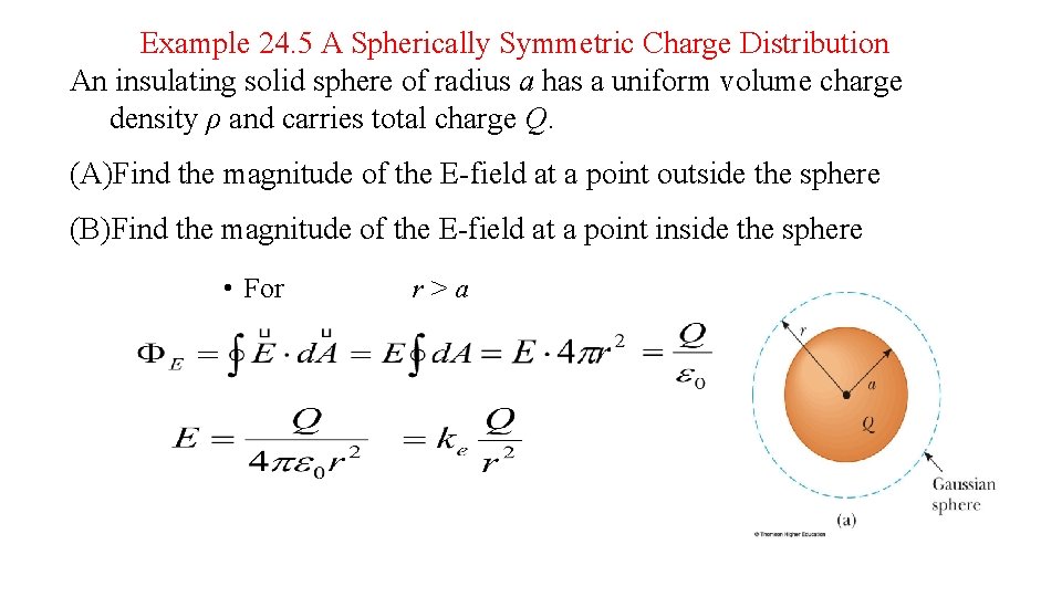 Example 24. 5 A Spherically Symmetric Charge Distribution An insulating solid sphere of radius