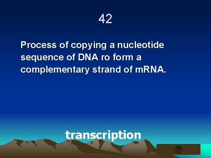 42 Process of copying a nucleotide sequence of DNA ro form a complementary strand