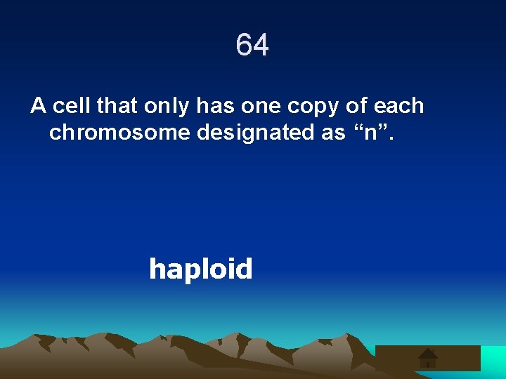 64 A cell that only has one copy of each chromosome designated as “n”.