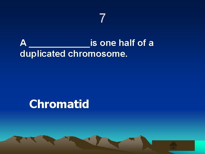 7 A ______is one half of a duplicated chromosome. Chromatid 