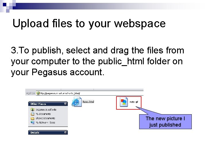 Upload files to your webspace 3. To publish, select and drag the files from