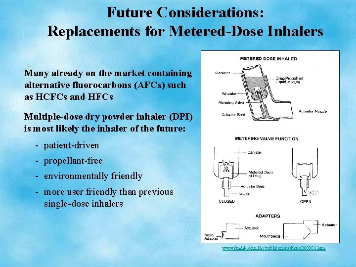 Future Considerations: Replacements for Metered-Dose Inhalers Many already on the market containing alternative fluorocarbons