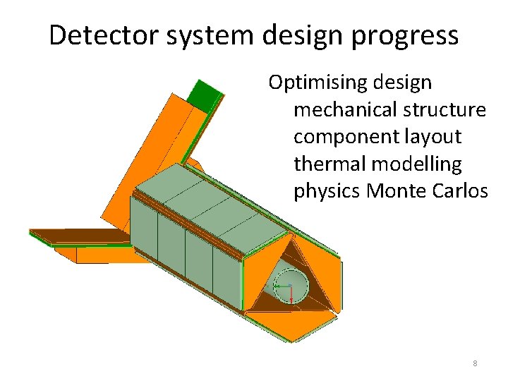 Detector system design progress Optimising design mechanical structure component layout thermal modelling physics Monte
