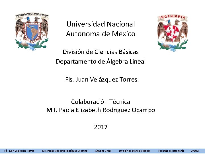 Universidad Nacional Autónoma de México División de Ciencias Básicas Departamento de Álgebra Lineal Fís.