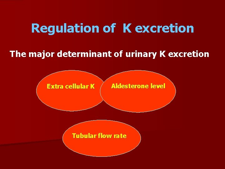 Regulation of K excretion The major determinant of urinary K excretion Extra cellular K