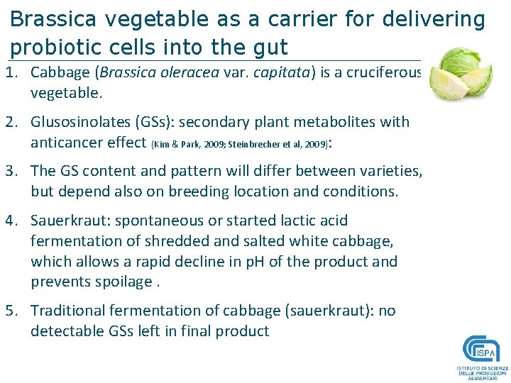 Brassica vegetable as a carrier for delivering probiotic cells into the gut 1. Cabbage