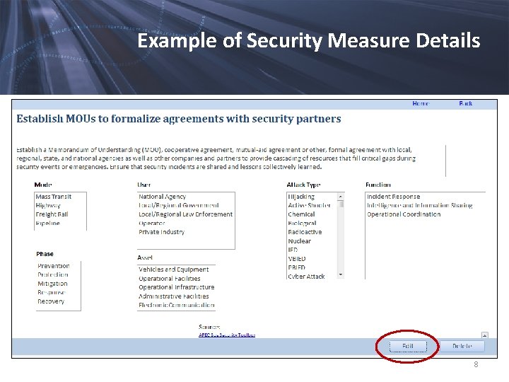 Example of Security Measure Details 8 