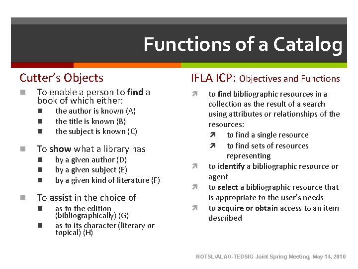 Functions of a Catalog Cutter’s Objects n To enable a person to find a